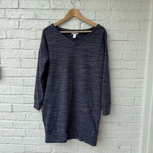 Anthropologie Daily Ritual Women's V-Neck Blue and Gray Sweatshirt Dress Size S